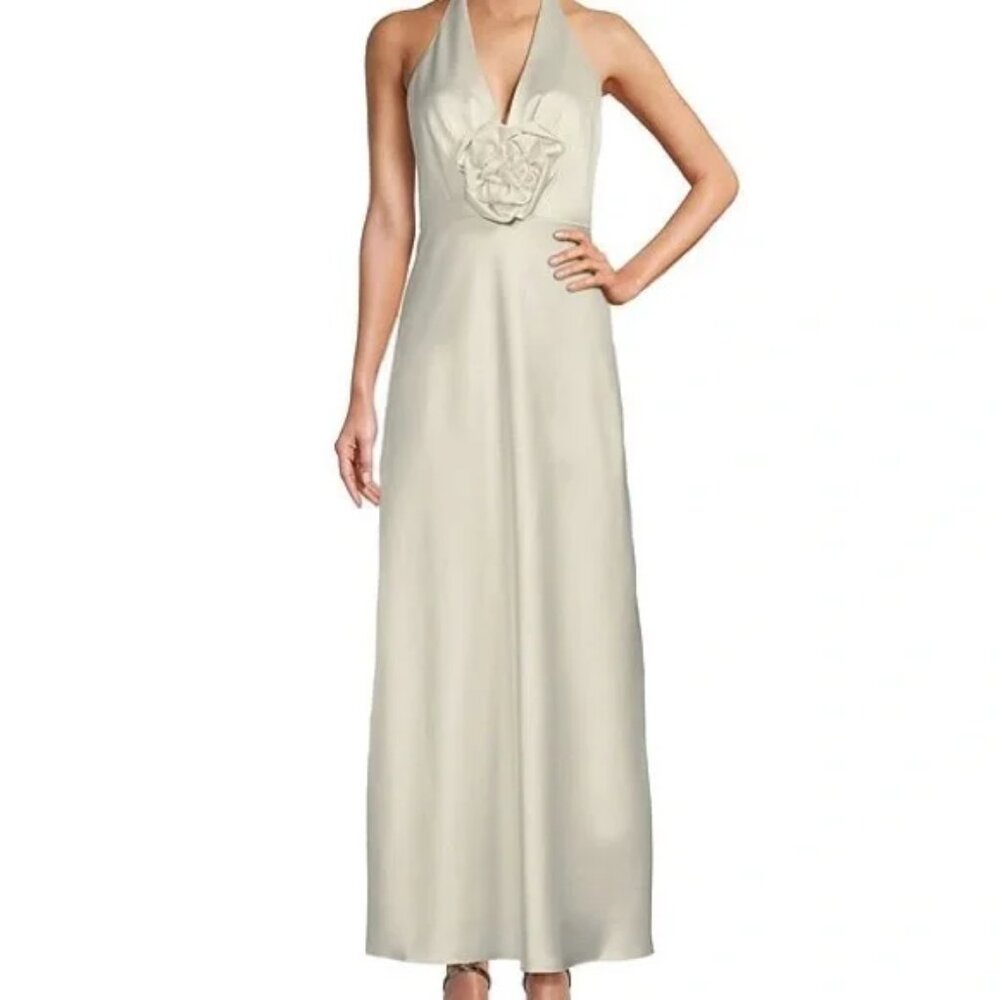 Antonio Melani Rosalea Rosette Satin Halter Dress NWT 14